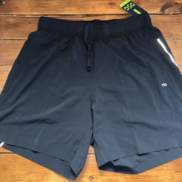 DSG Running Shorts Men MED Black Stride Brief Lined Pockets 7" Reflective NEW - Picture 1 of 9